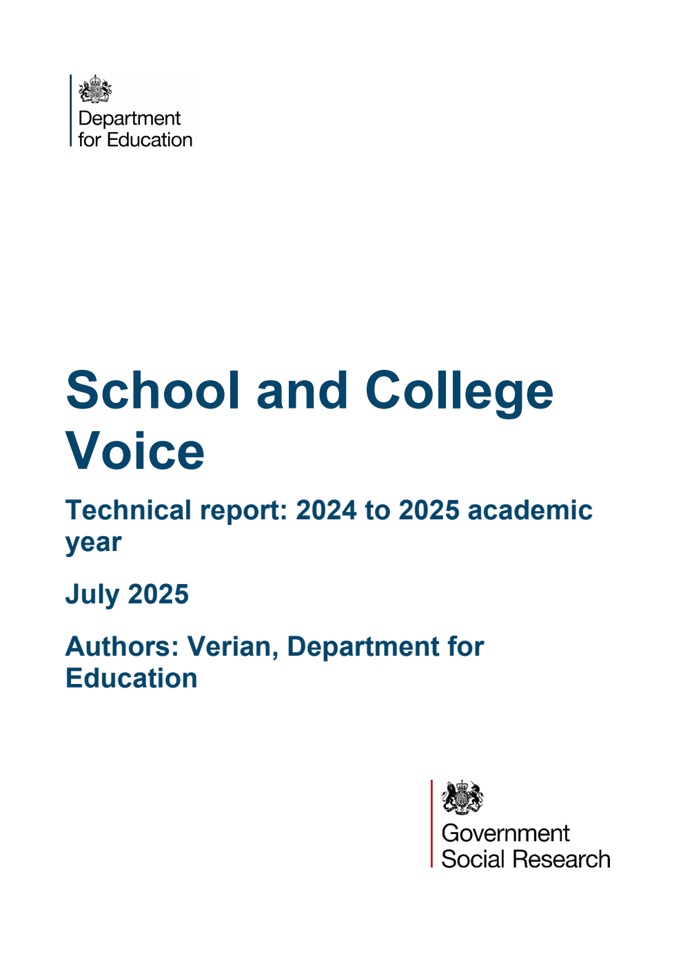 DFE-RR1509 School and College Voice. Technical report: 2024 to 2025 academic year. Updated, July 2025