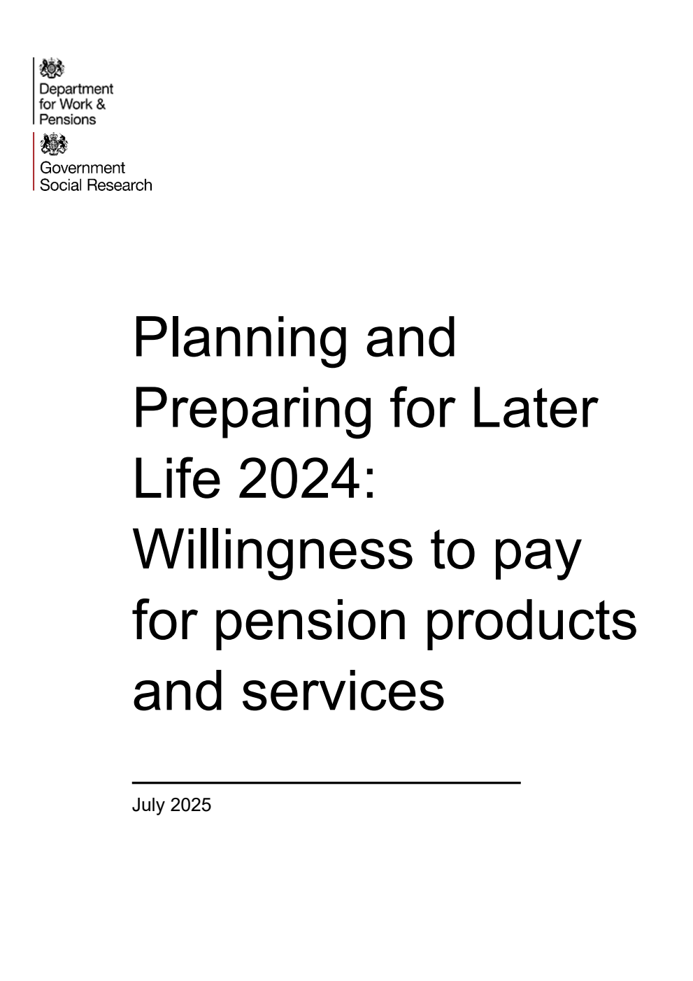 Research Report 1103 Planning and Preparing for Later Life 2024: Willingness to pay for pension products and services