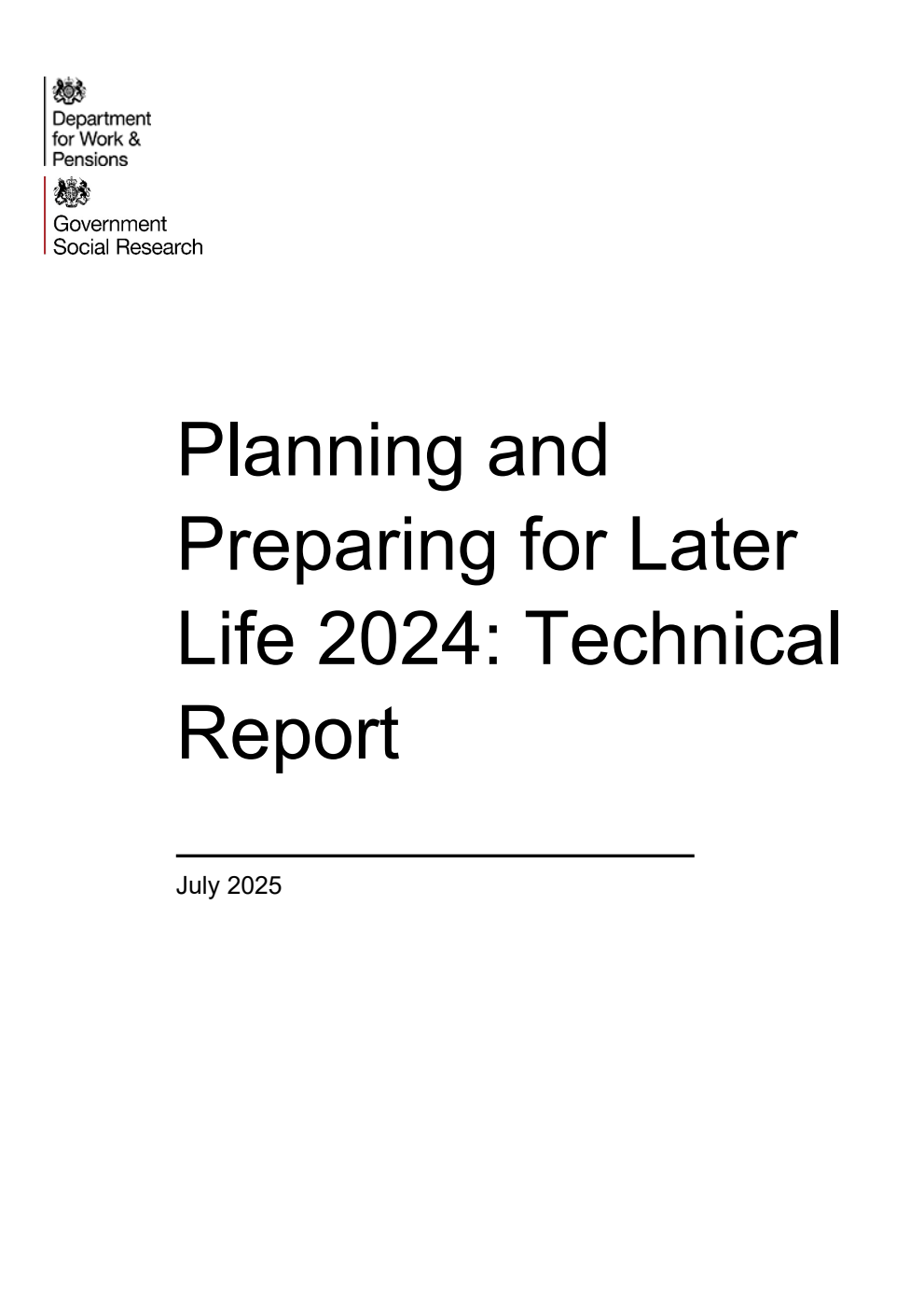 Research Report 1103 Planning and Preparing for Later Life 2024: Technical Report