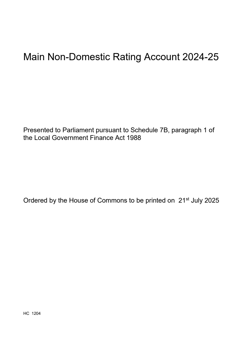 Main Non-Domestic Rating Account 2024-25