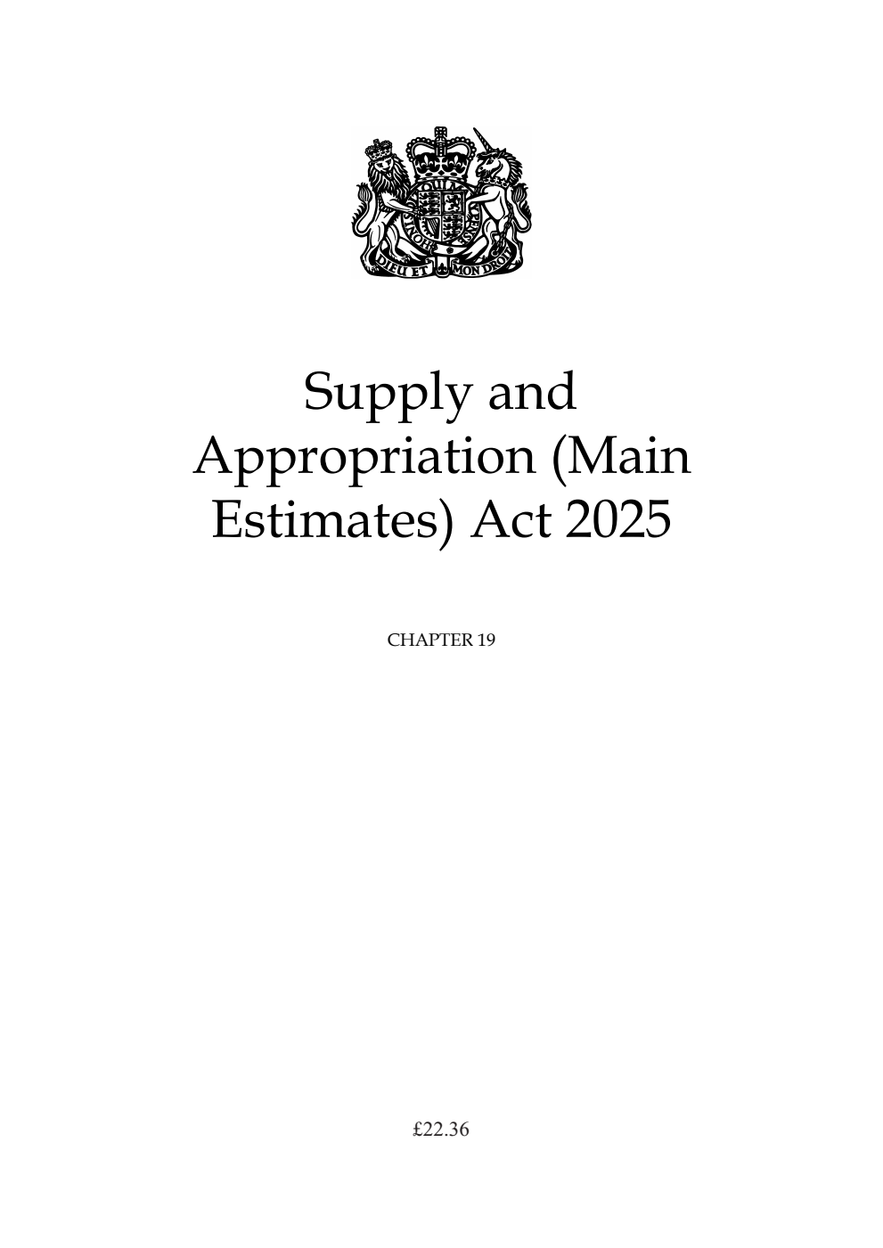 Supply and Appropriation (Main Estimates) Act 2025: Chapter 19