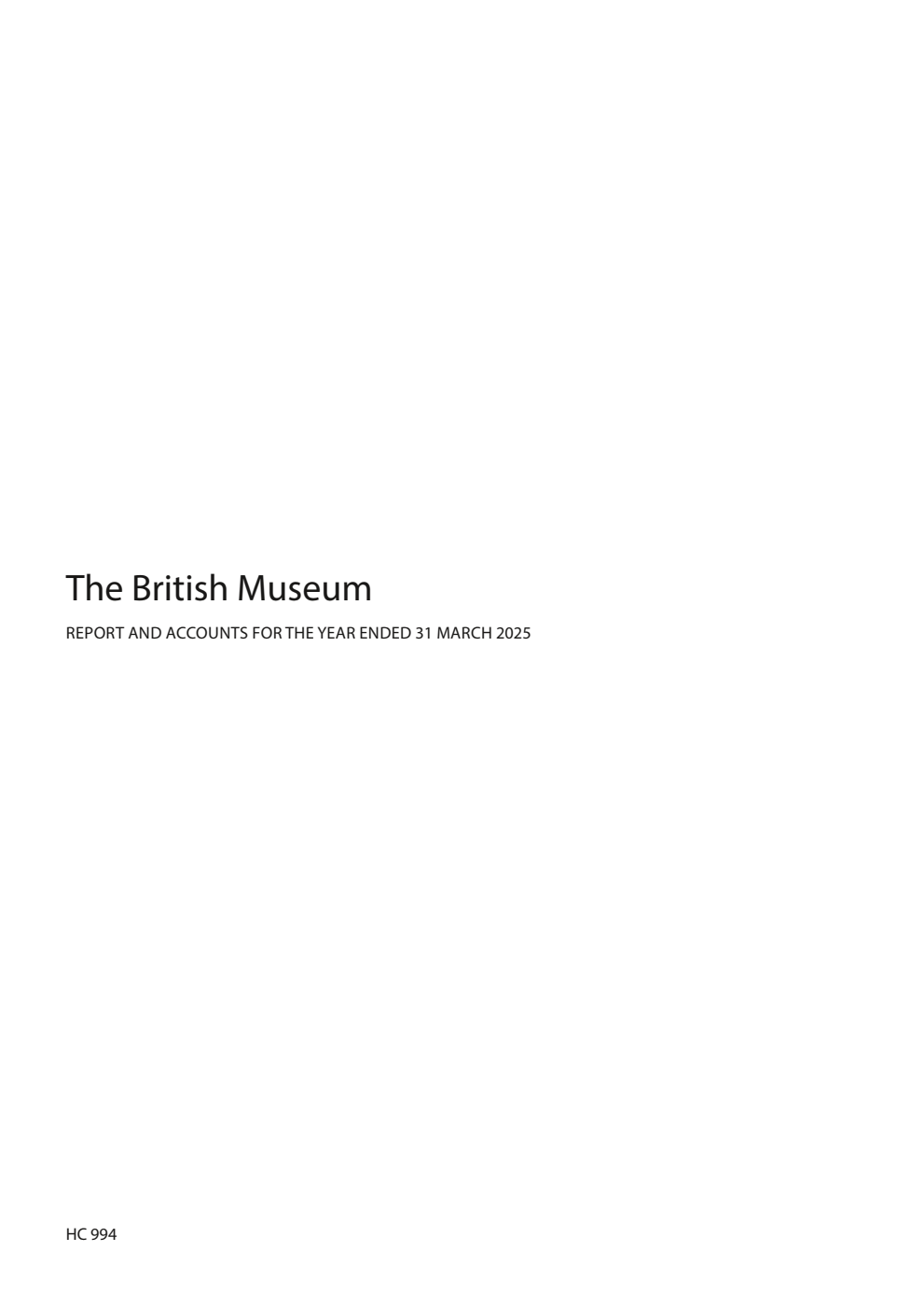 The British Museum Report and Accounts for the year ended 31 March 2025
