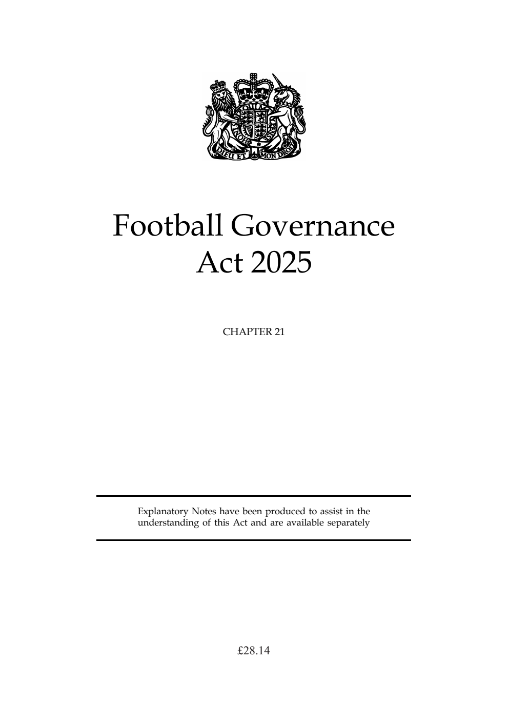 Football Governance Act 2025: Chapter 21