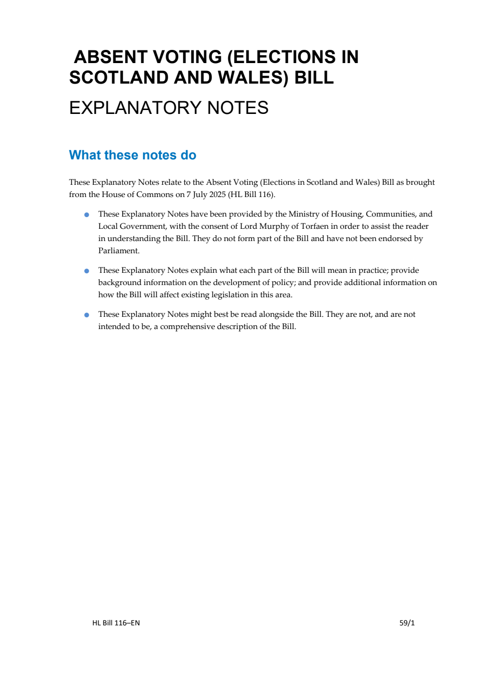 Absent Voting (Elections in Scotland and Wales) Bill Explanatory Notes