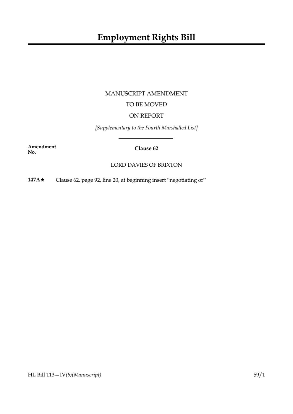 Employment Rights Bill Manuscript amendment to be moved on report [Supplementary to the Fourth Marshalled List] 