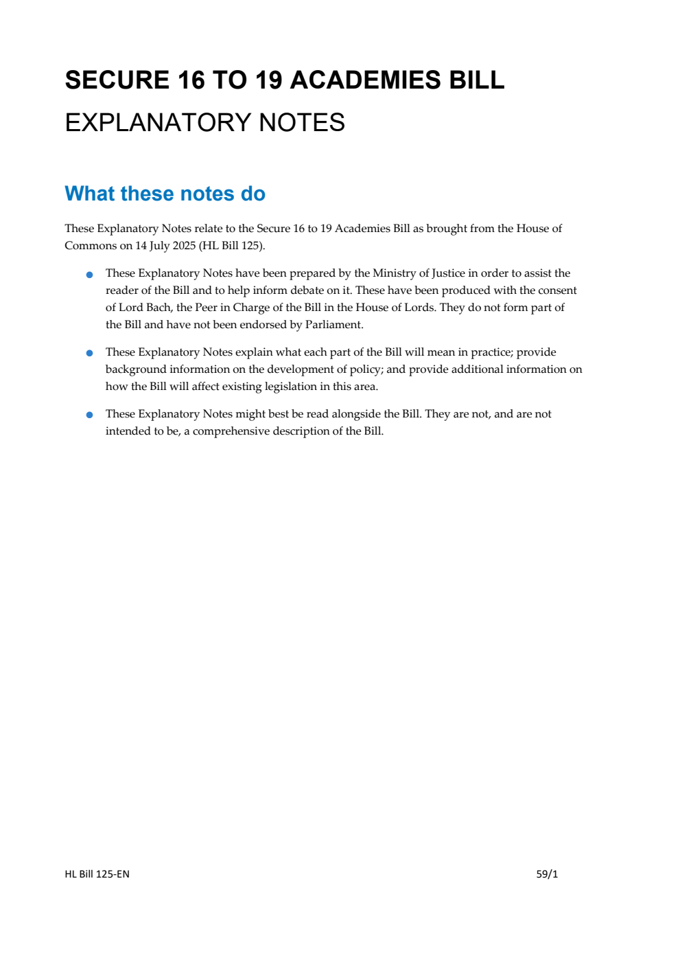 Secure 16 to 19 Academies Bill Explanatory Notes