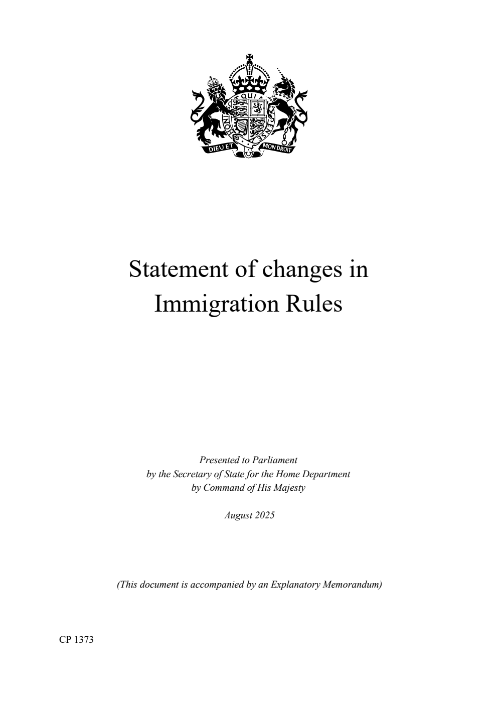 Statement of Changes in Immigration Rules, The changes take effect from August 2025