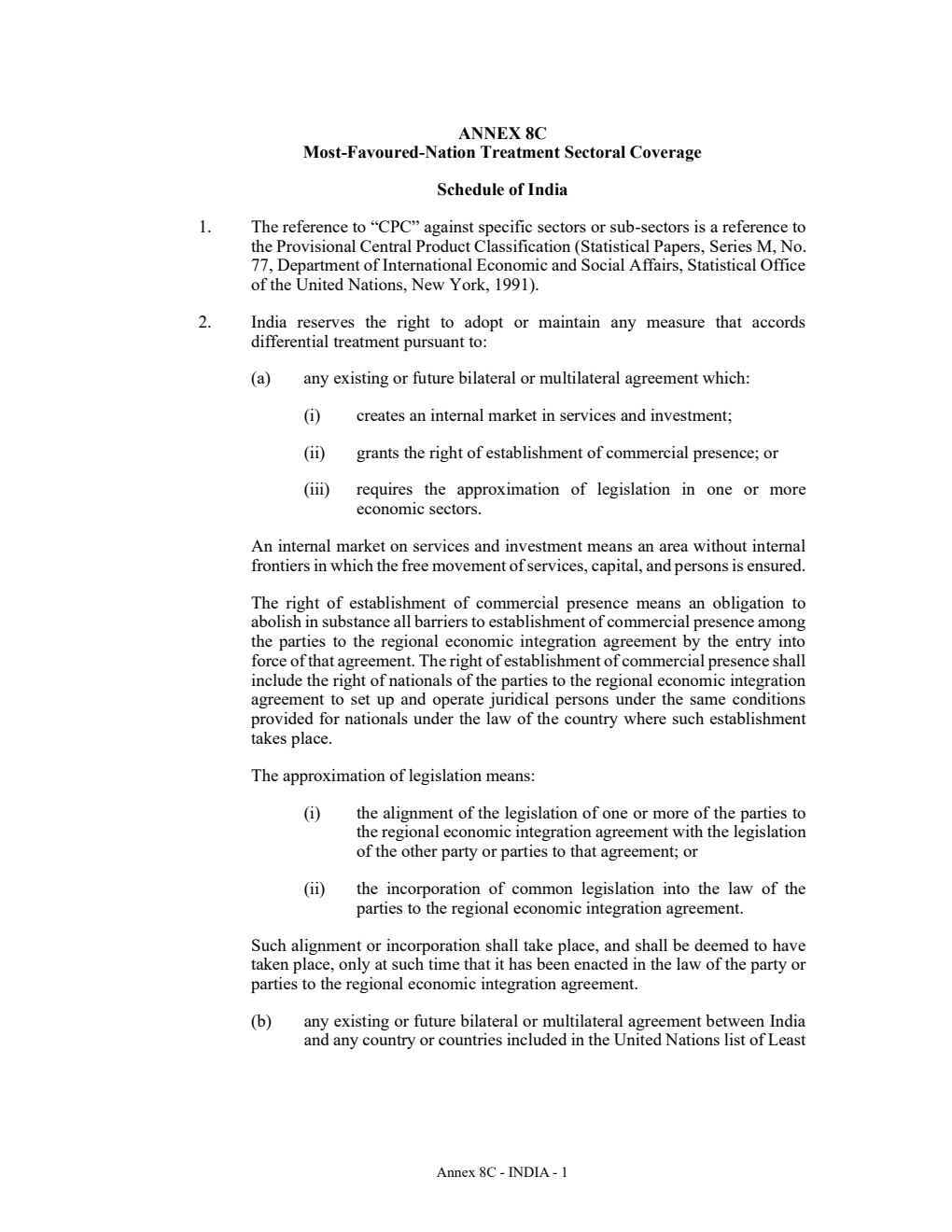 Comprehensive Economic and Trade Agreement between the Government of the United Kingdom of Great Britain and Northern Ireland and the Government of the Republic of India. Annex 8C