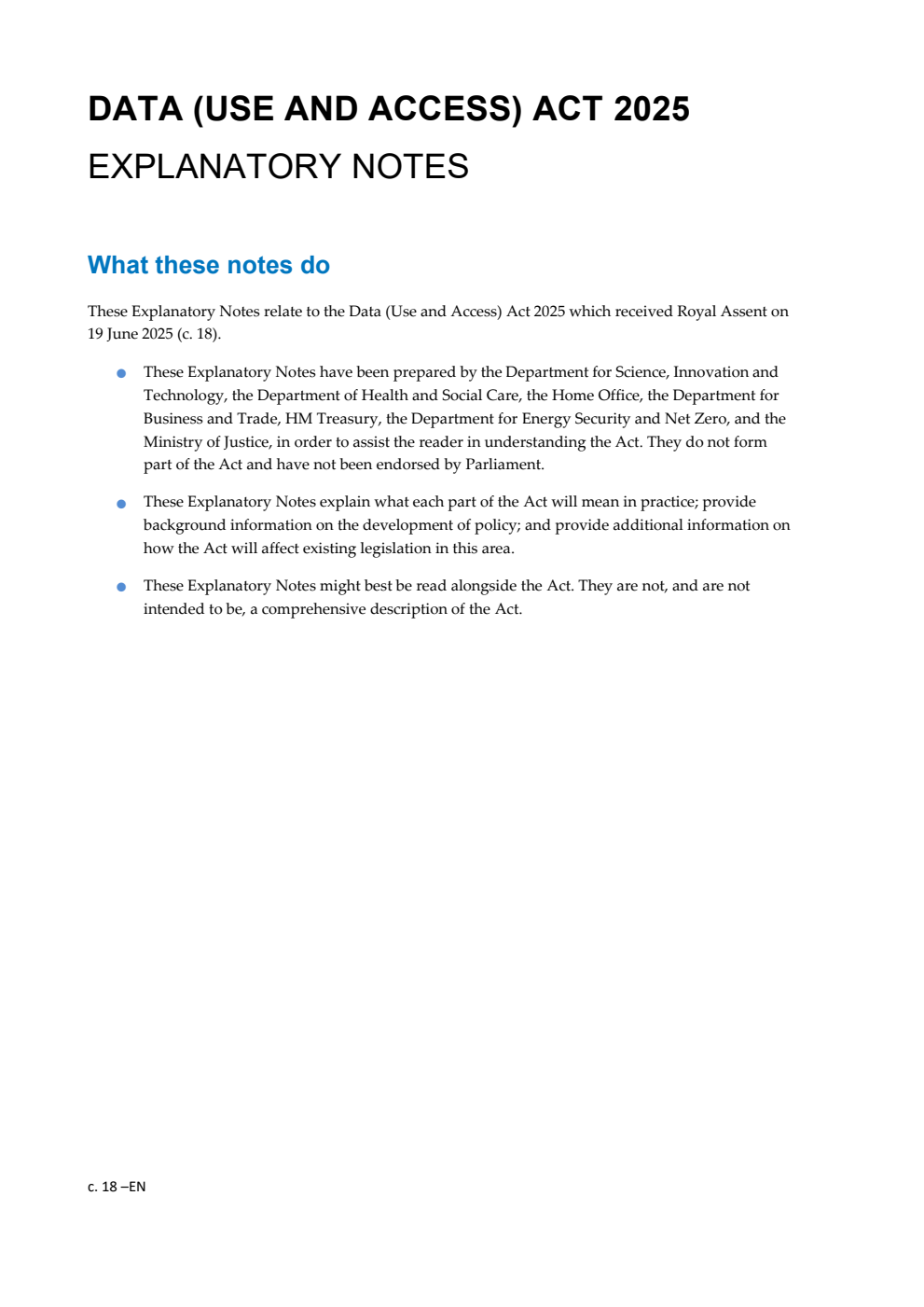 Data (Use and Access) Act 2025: Chapter 18 Explanatory Notes