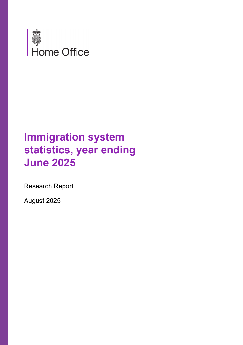 Home Office Research Report Immigration system statistics, year ending June 2025