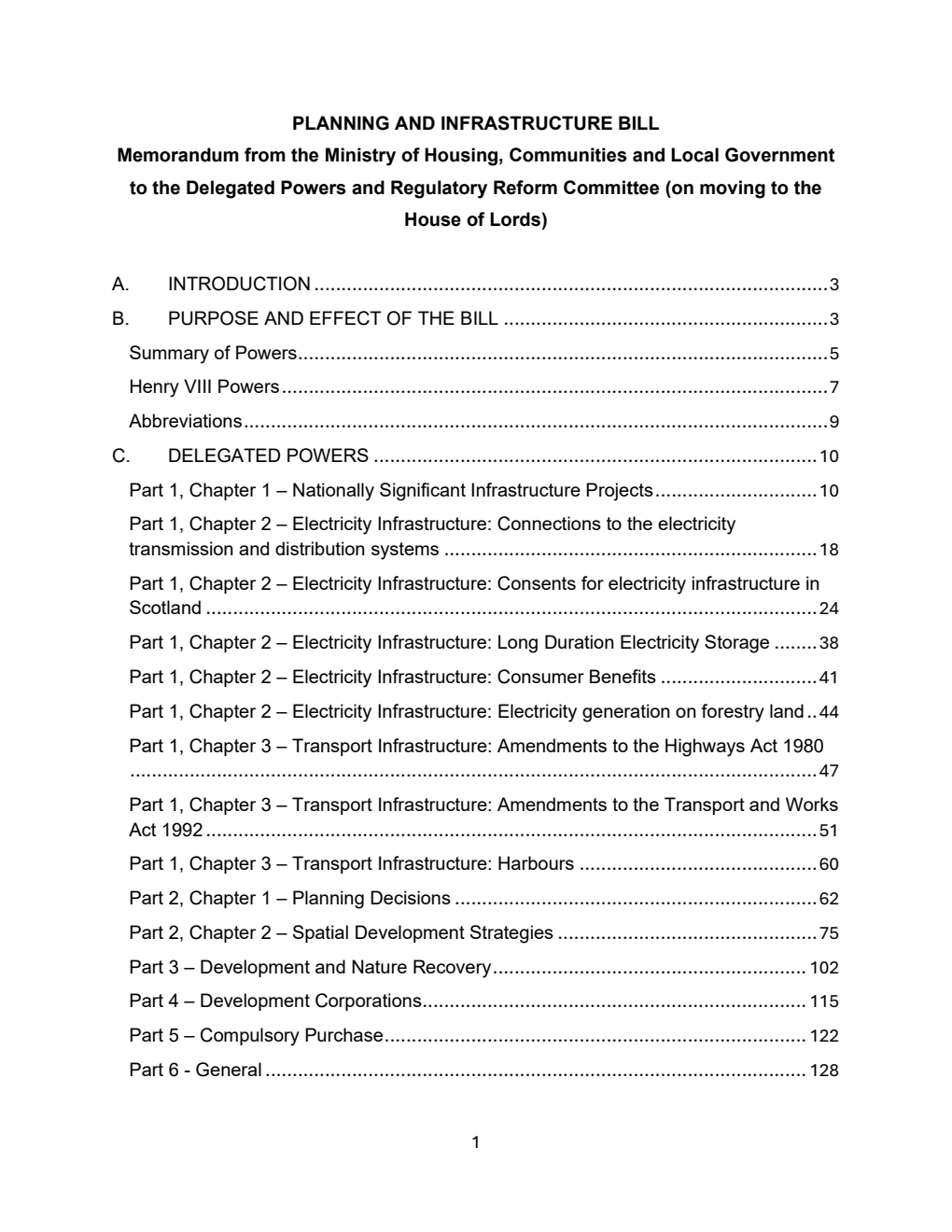 Planning and Infrastructure Bill - Memorandum from the Ministry of Housing, Communities and Local Government to the Delegated Powers and Regulatory Reform Committee (on moving to the House of Lords) 13 June 2025