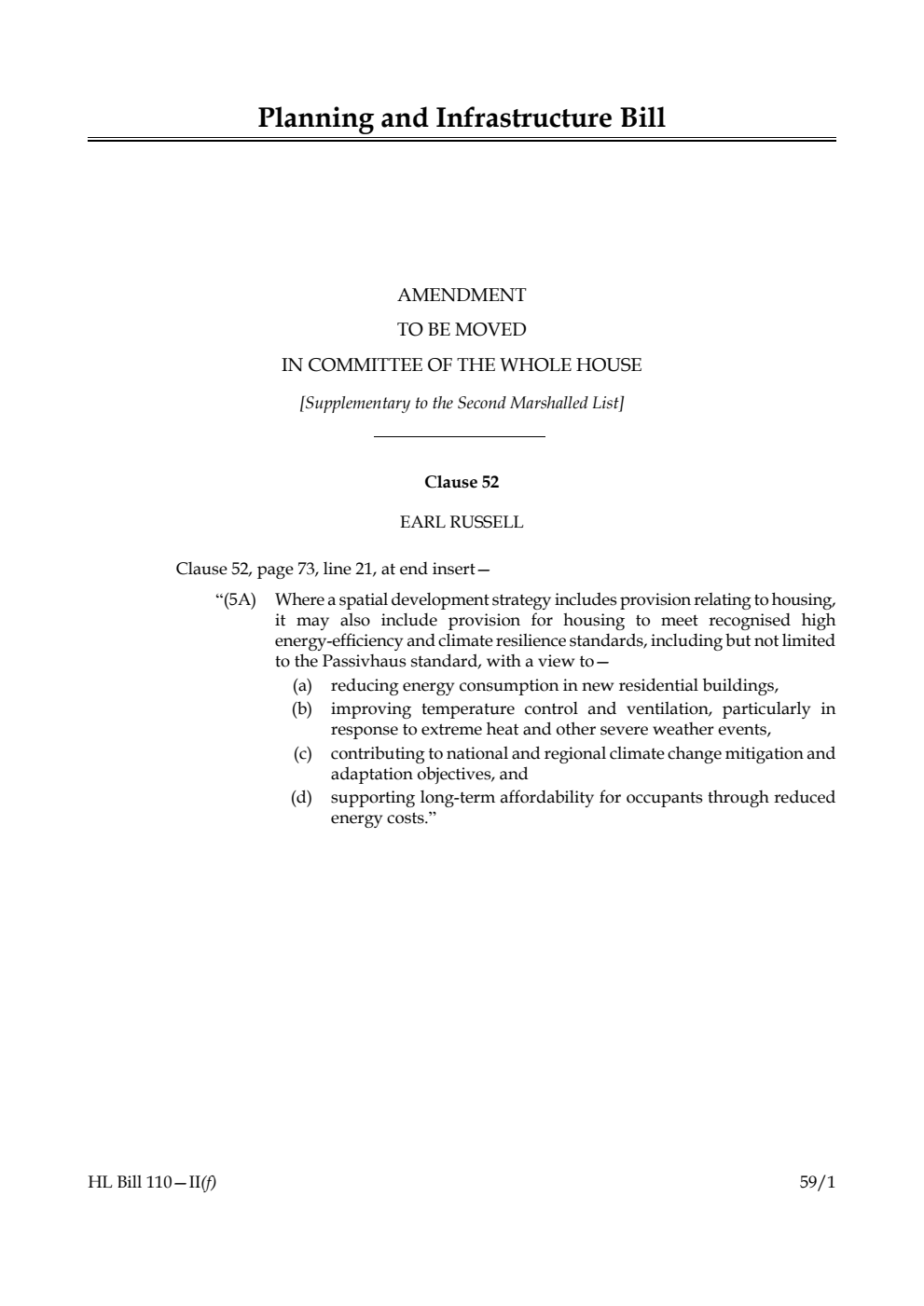 Planning and Infrastructure Bill Amendment to be moved in Committee of the Whole House [Supplementary to the Second Marshalled List]