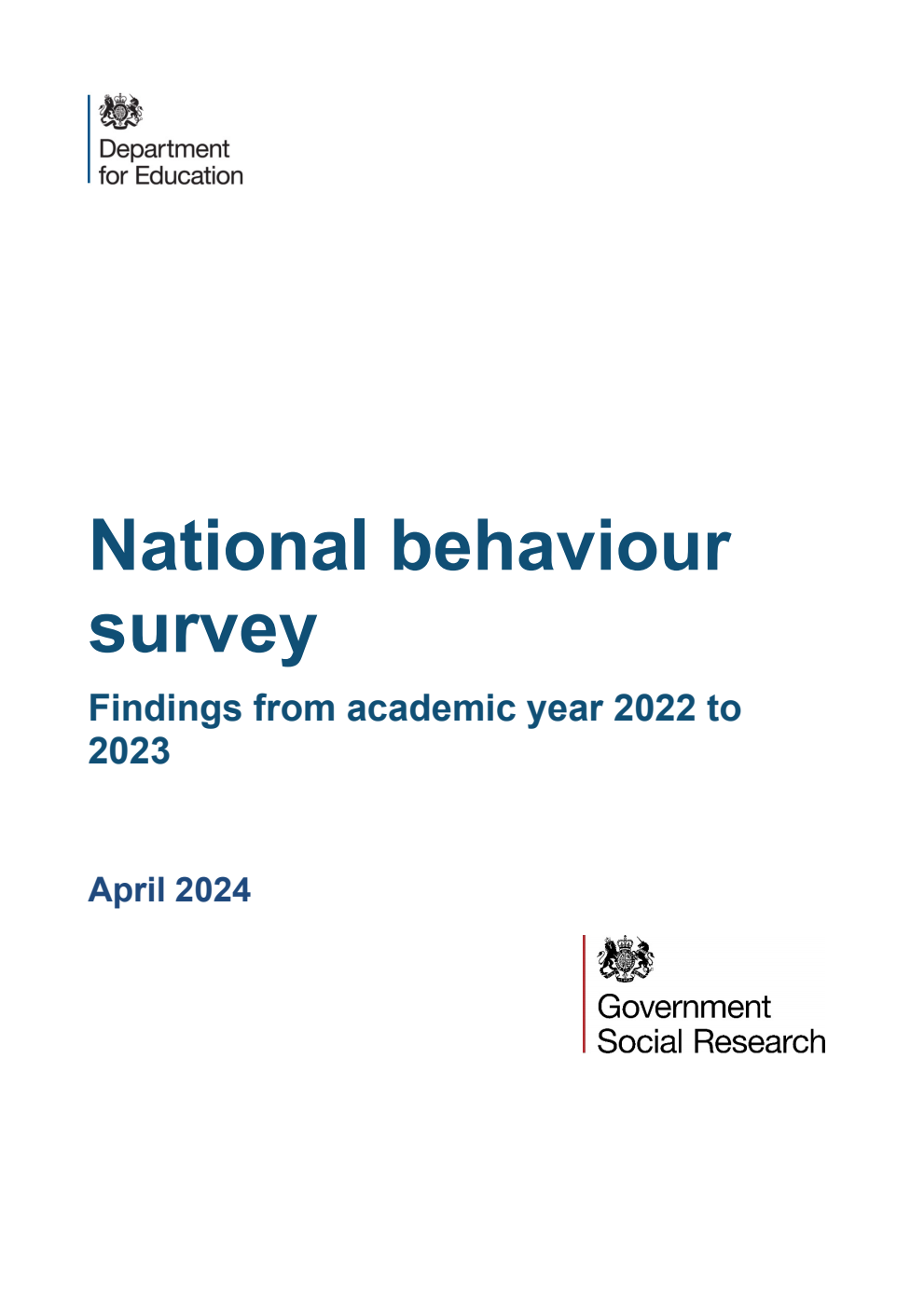 DFE-RR1406 National behaviour survey. Findings from Academic Year 2022/23. Updated, April 2025