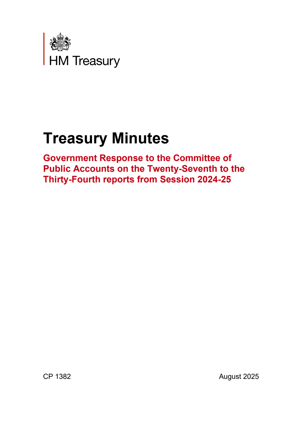 Treasury Minutes Government Response to the Committee of Public Accounts on the Twenty-Seventh to the Thirty-Fourth reports from Session 2024-25