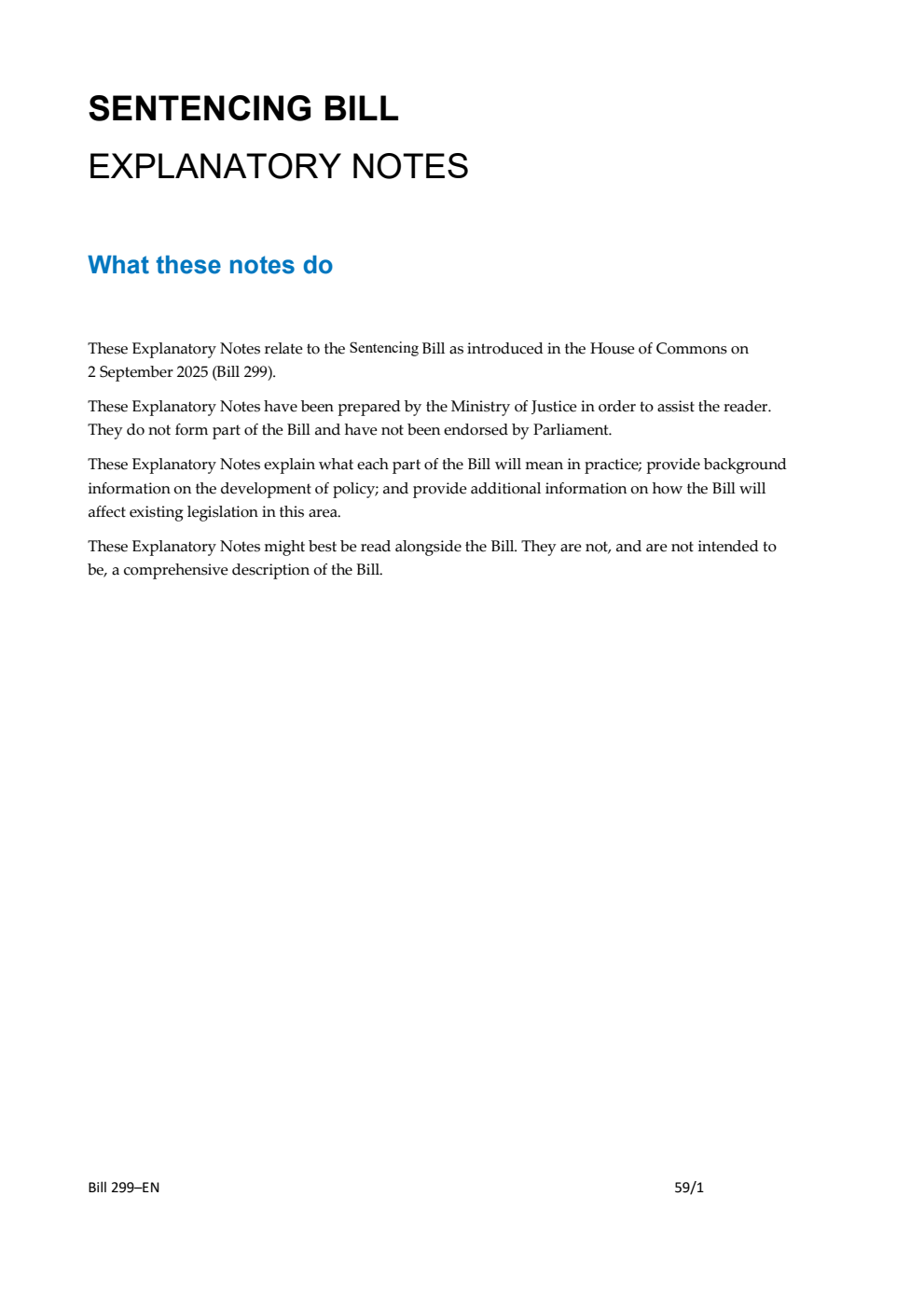 Sentencing Bill Explanatory Notes