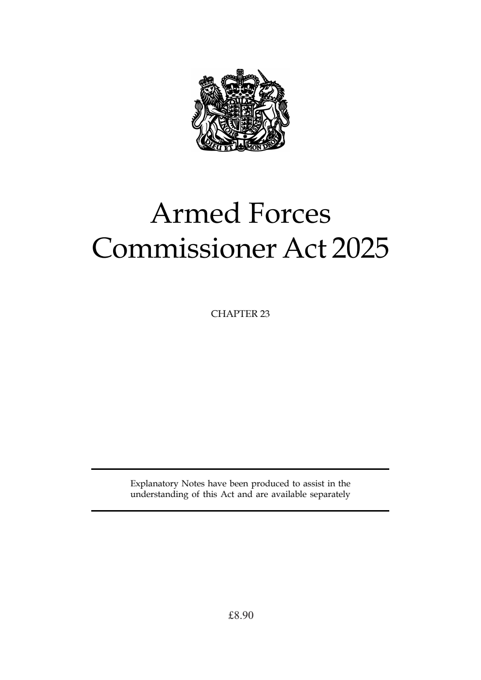 Armed Forces Commissioner Act 2025: Chapter 23