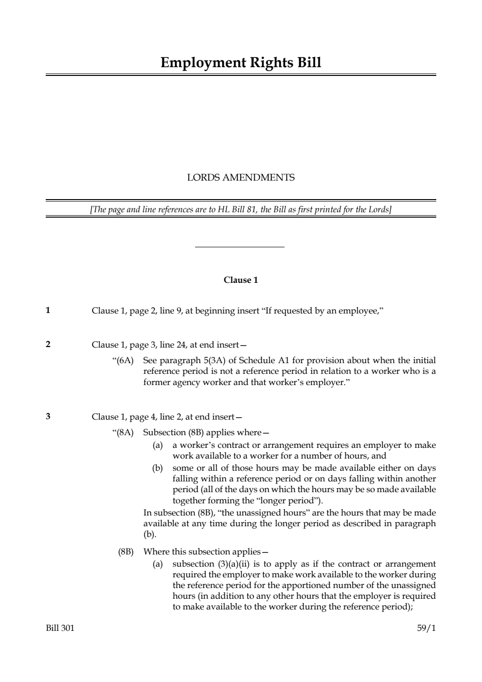 Employment Rights Bill Lords Amendments
