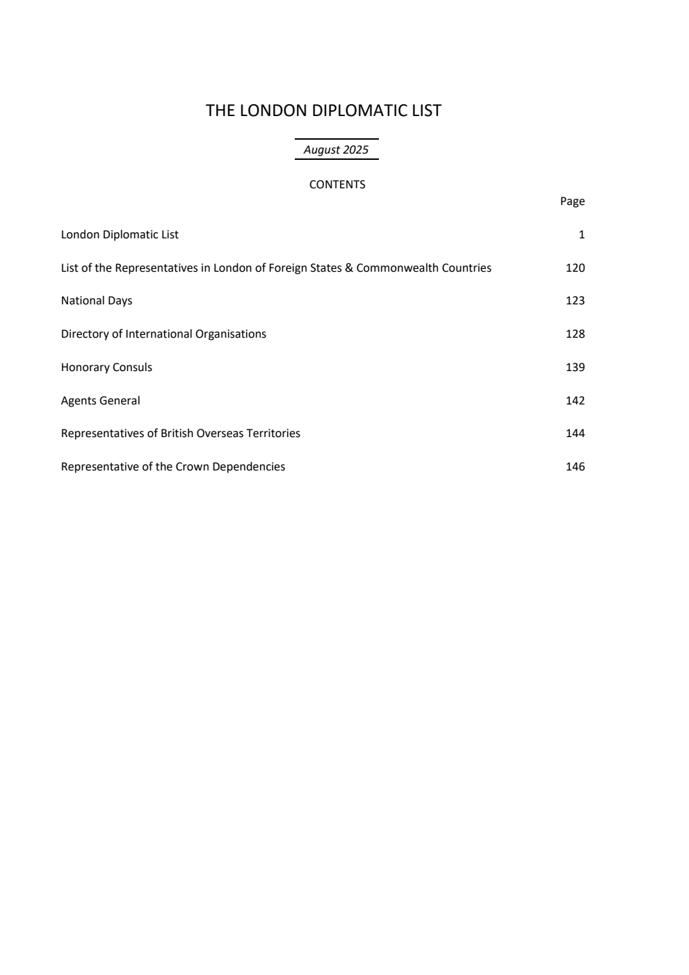 The London Diplomatic List August 2025