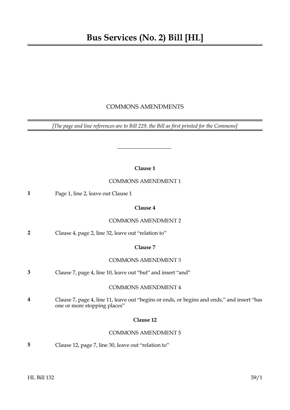 Bus Services (No. 2) Bill Commons amendments