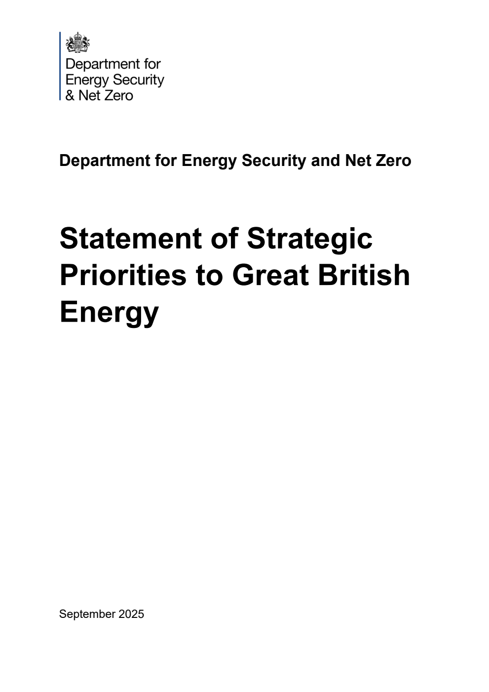 Statement of Strategic Priorities to Great British Energy