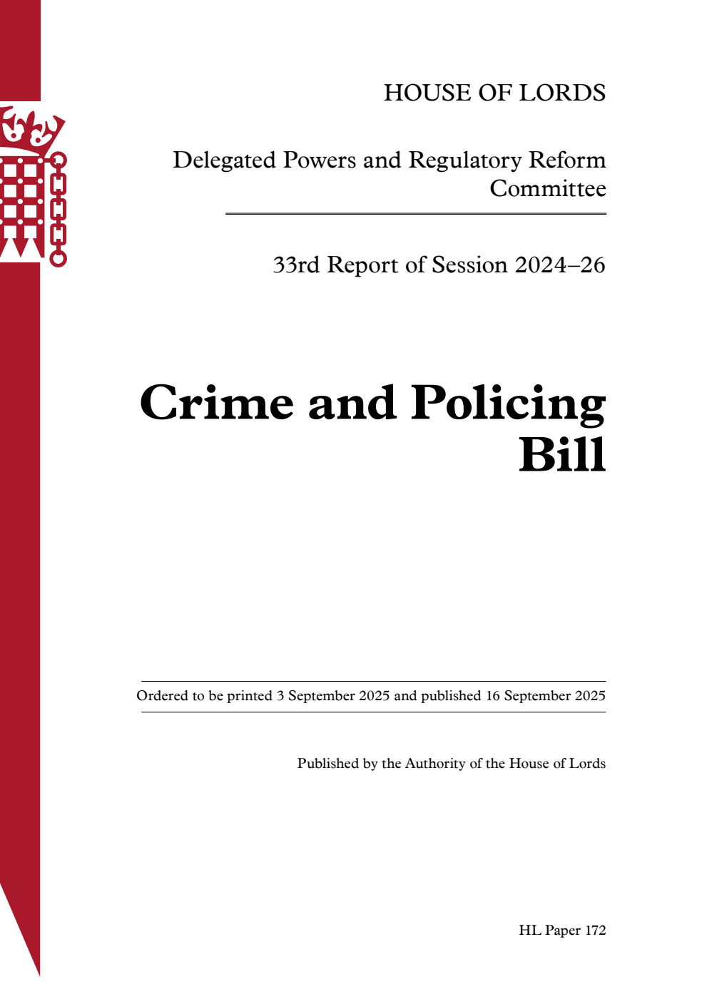 Delegated Powers and Regulatory Reform Committee 33rd Report. Crime and Policing Bill
