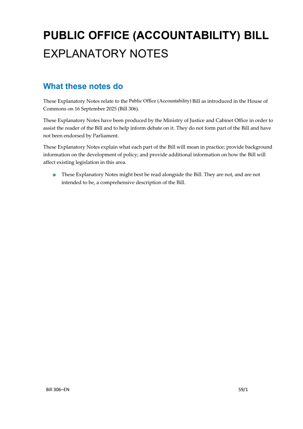 Public Office (Accountability) Bill Explanatory Notes