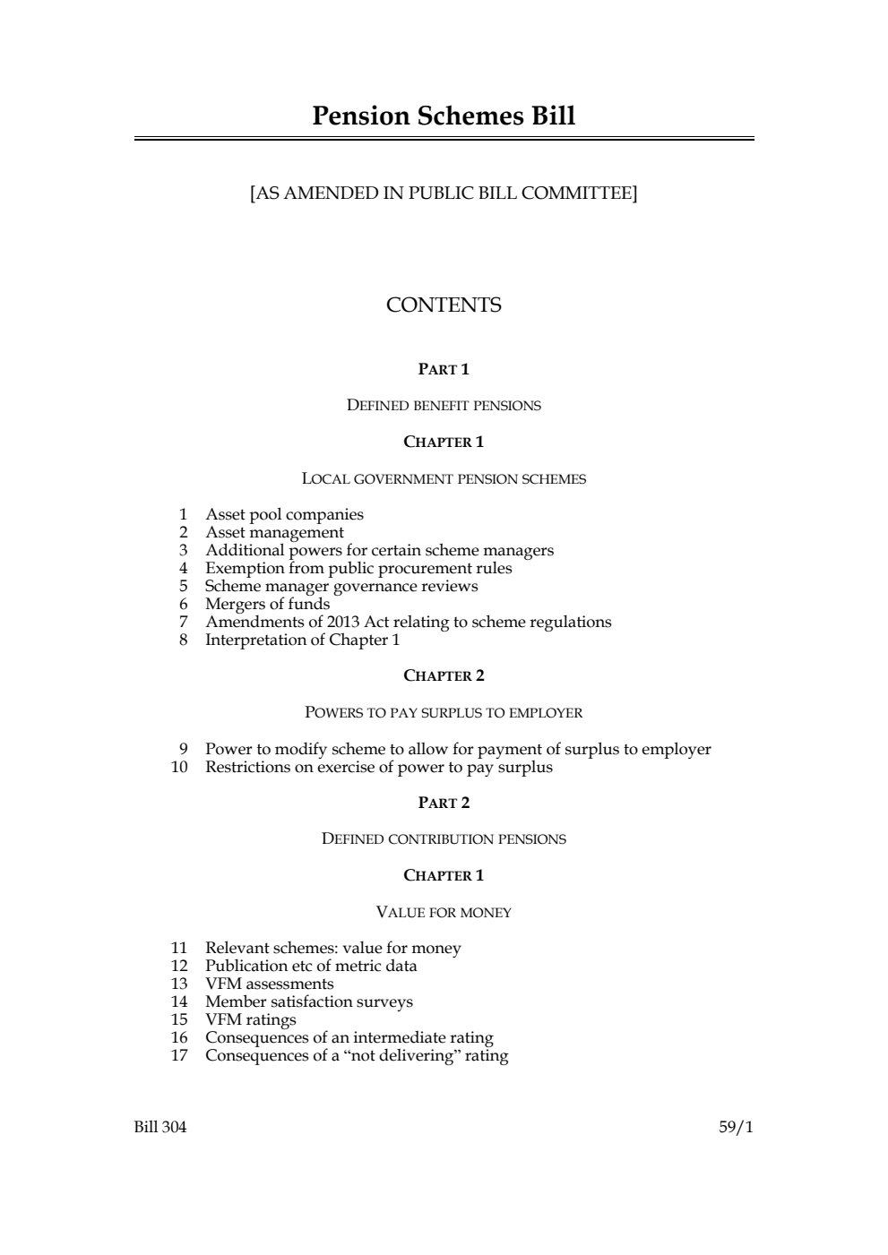 Pension Schemes Bill [as amended in Public Bill Committee]