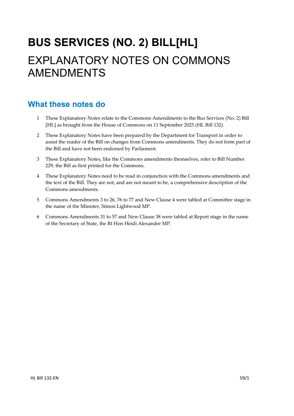 Bus Services (No. 2) Bill Explanatory Notes on Commons amendments