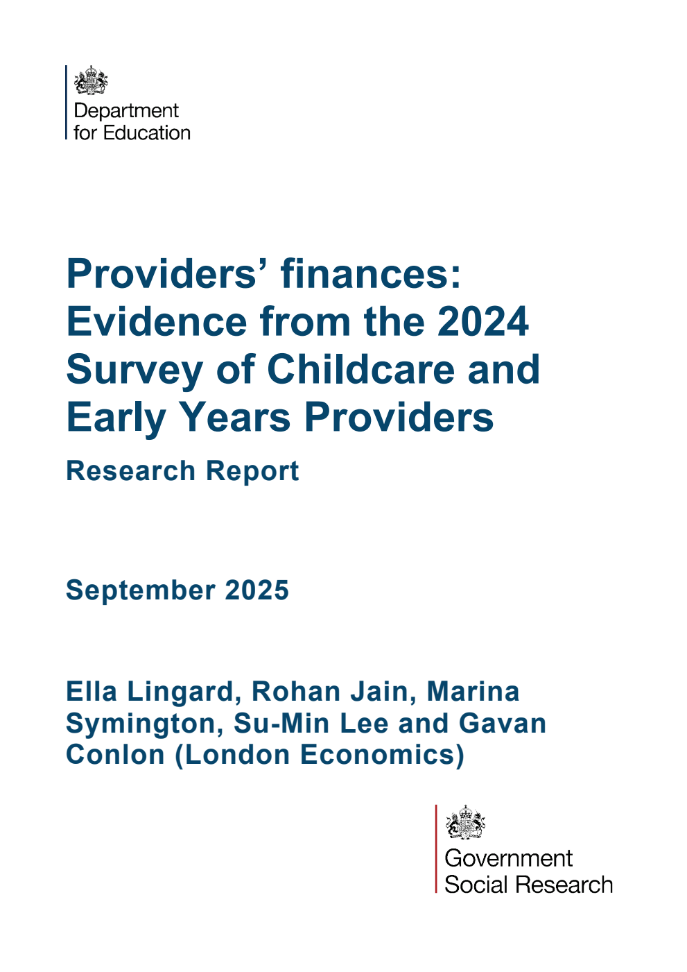 DFE-RR1562 Providers’ finances: Evidence from the 2024 Survey of Childcare and Early Years Providers. Research Report. September 2025