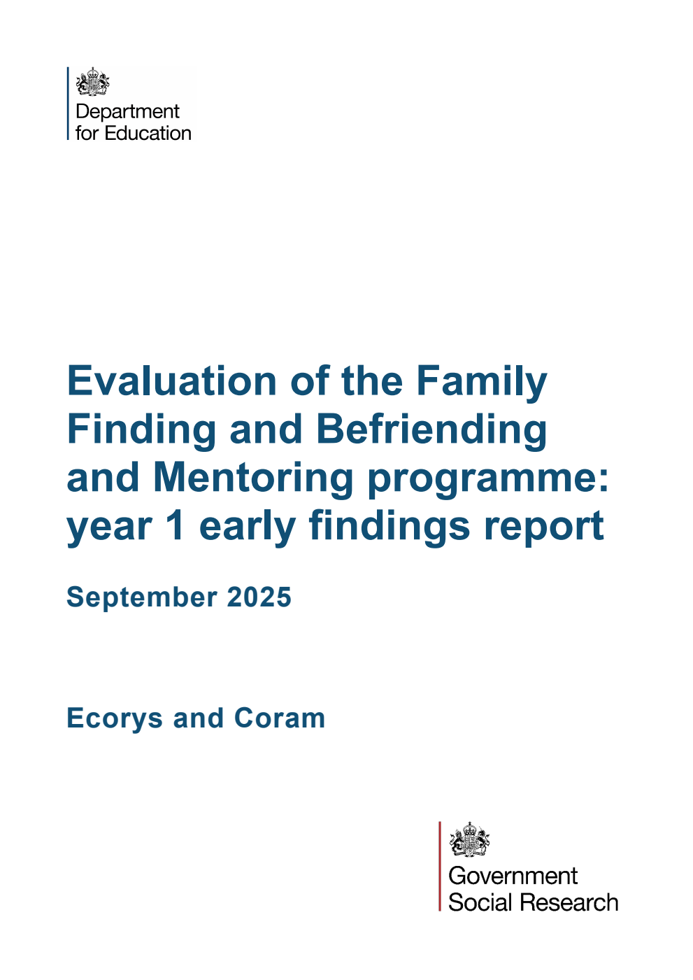 DFE-RR1556 Evaluation of the Family Finding and Befriending and Mentoring programme: year 1 early findings report. September 2025