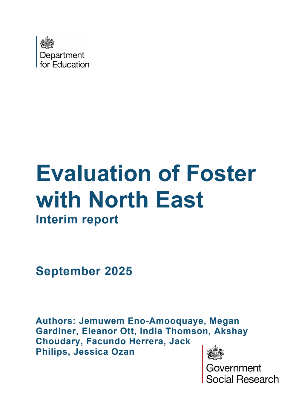 DFE-RR1555 Evaluation of Foster with North East. Interim report. September 2025
