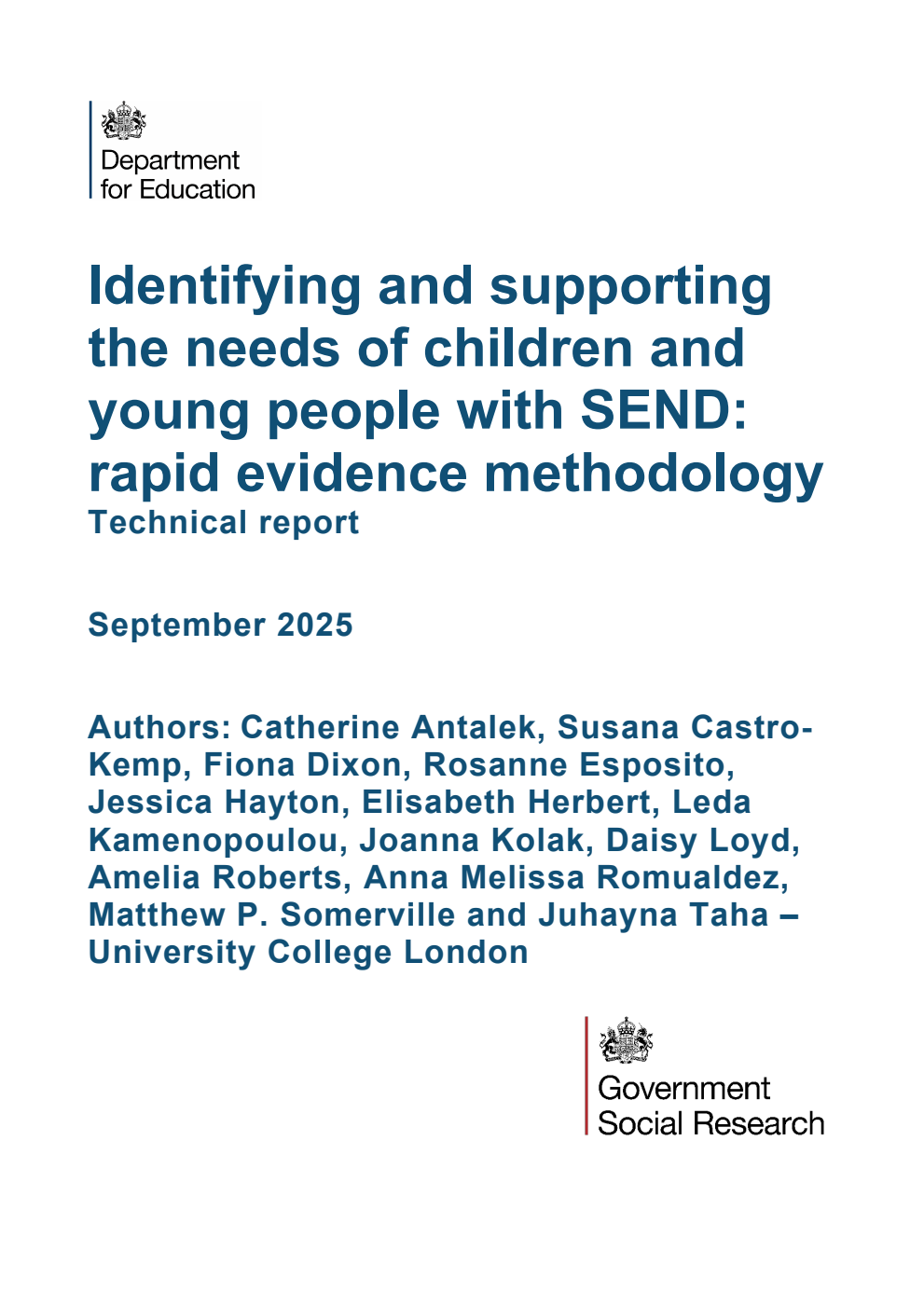 DFE-RR1552 Identifying and supporting the needs of children and young people with SEND: rapid evidence methodology. Technical report. September 2025