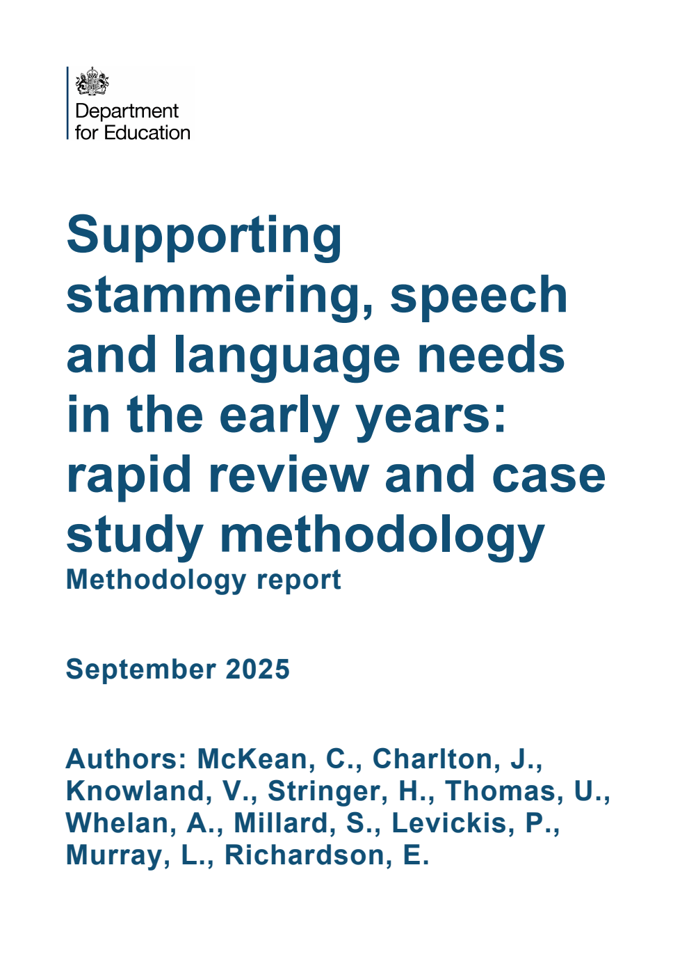 DFE-RR1554 Supporting stammering, speech and language needs in the early years: rapid review and case study methodology. Methodology report. September 2025