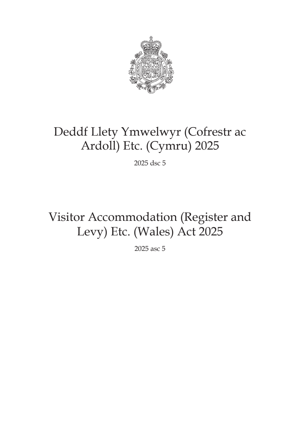 Visitor Accommodation (Register and Levy) Etc. (Wales) Act 2025: asc 5