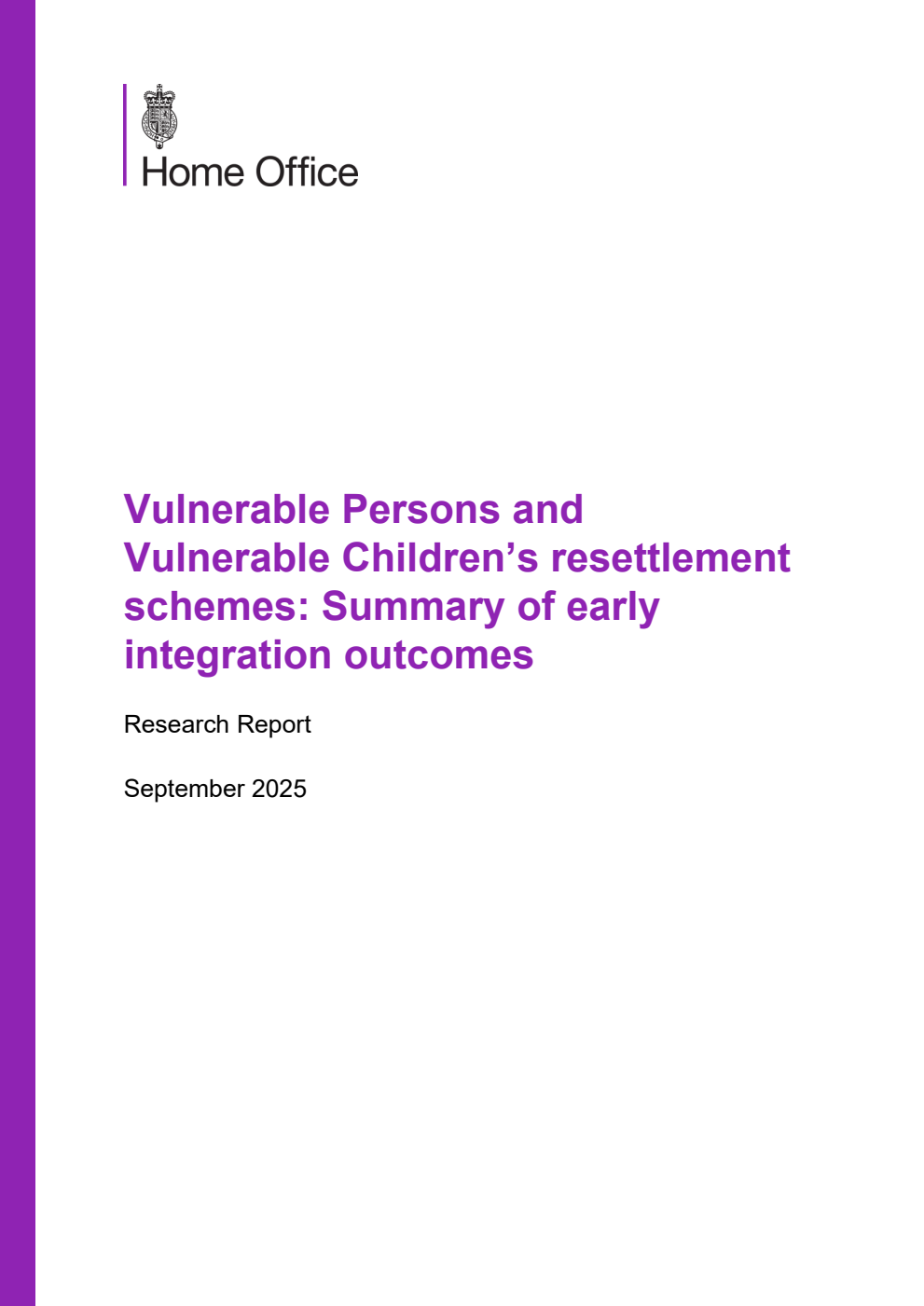 Home Office Research Report Vulnerable Persons and Vulnerable Children’s resettlement schemes: Summary of early integration outcomes