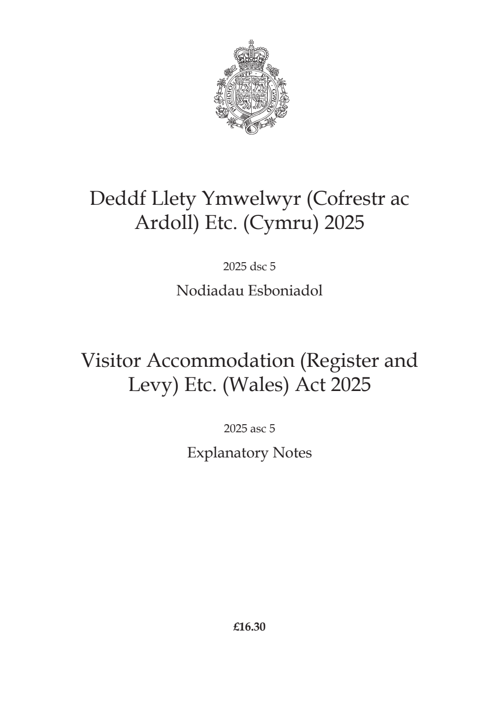 Visitor Accommodation (Register and Levy) Etc. (Wales) Act 2025: asc 5 Explanatory Notes
