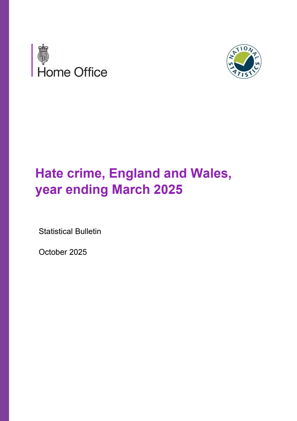 Home Office Statistical Bulletin Hate crime, England and Wales, year ending March 2025