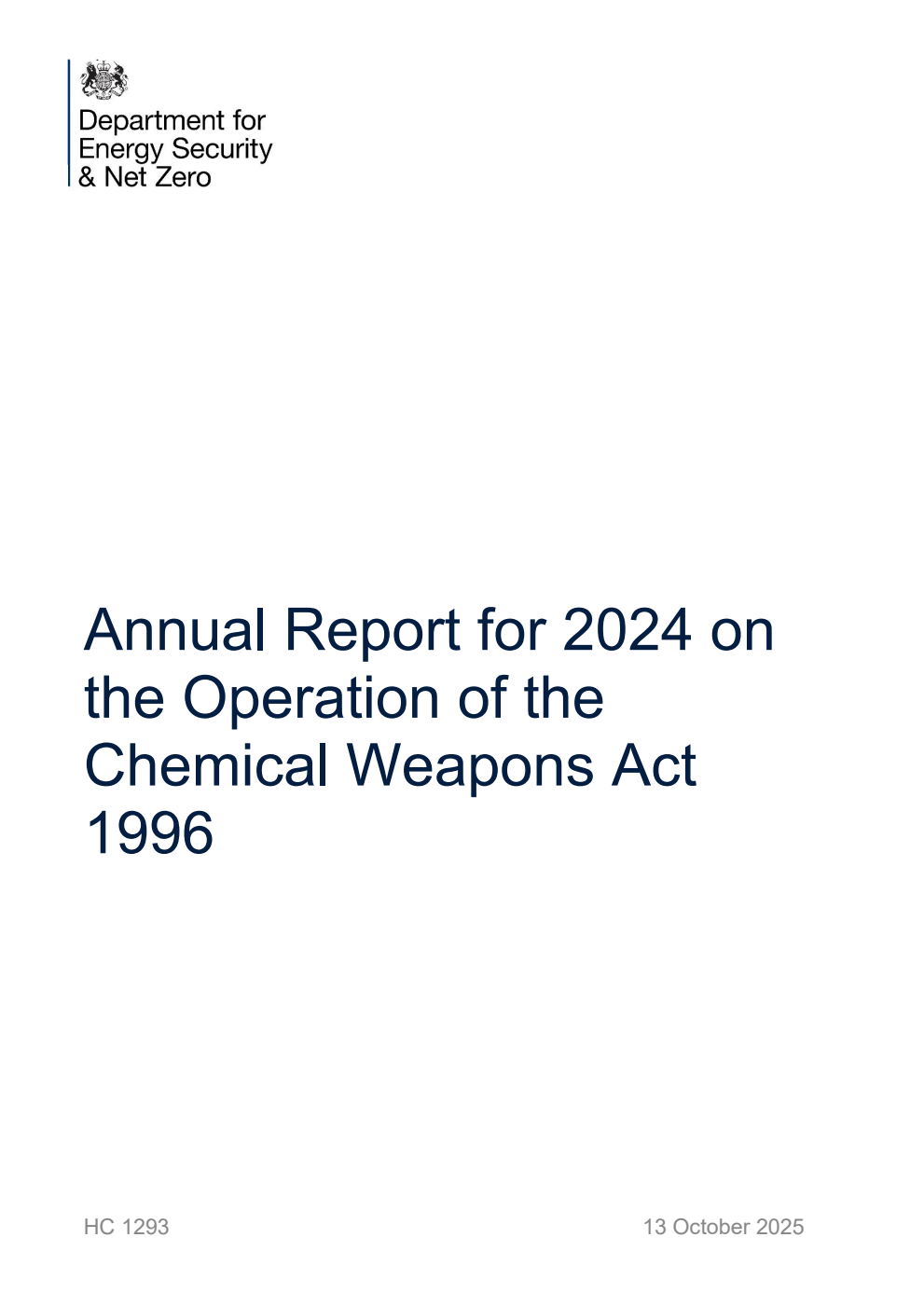 Annual Report for 2024 on the operation of the Chemical Weapons Act 1996