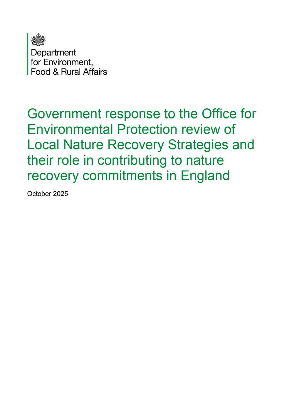 Government response to the Office for Environmental Protection review of Local Nature Recovery Strategies and their role in contributing to nature recovery commitments in England
