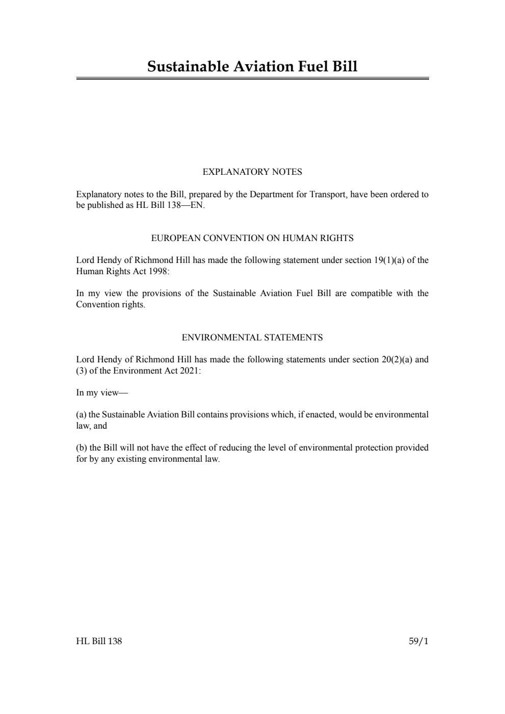 Sustainable Aviation Fuel Bill [as brought from the Commons]