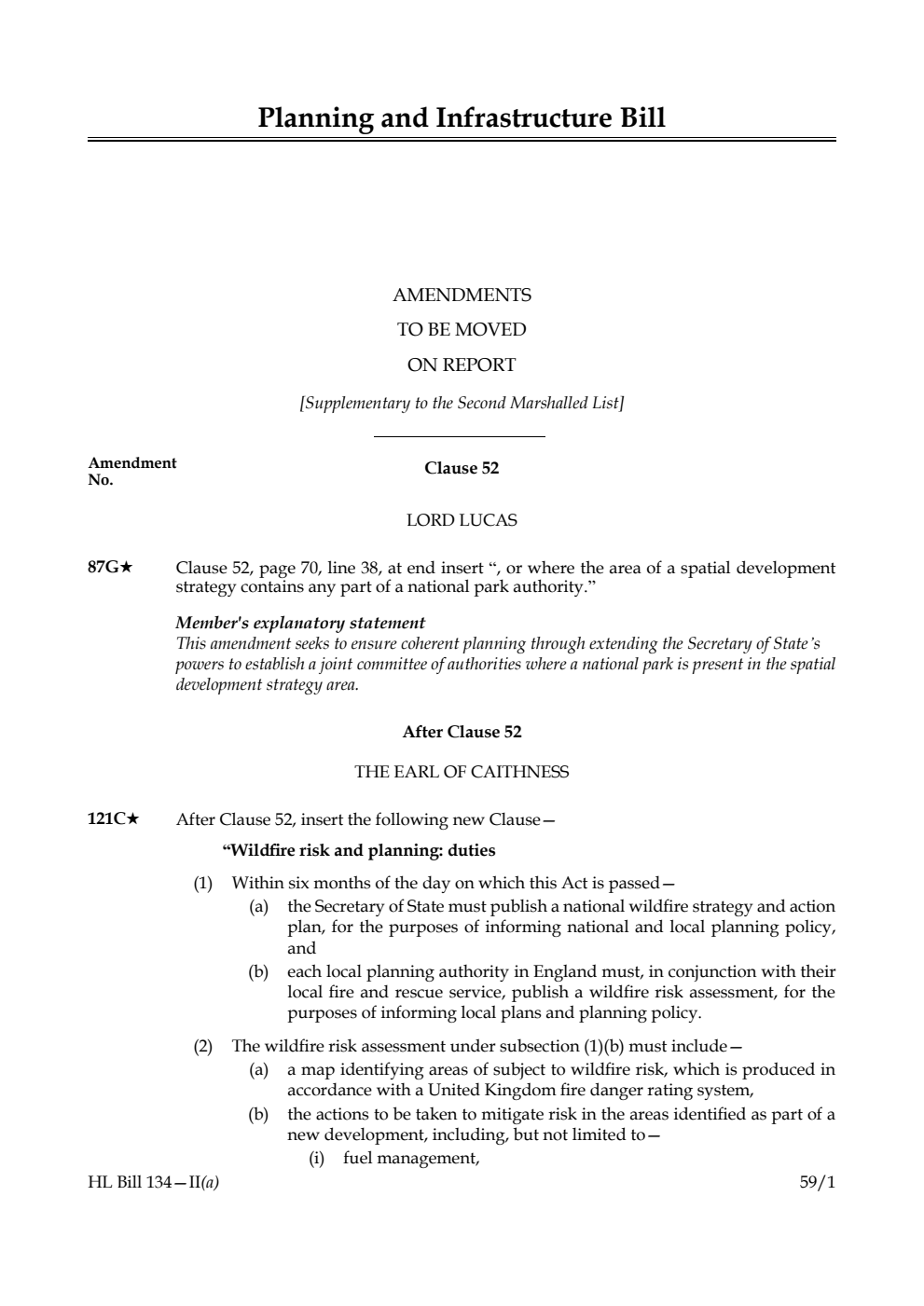 Planning and Infrastructure Bill Amendments to be moved on report [Supplementary to the Second Marshalled List]