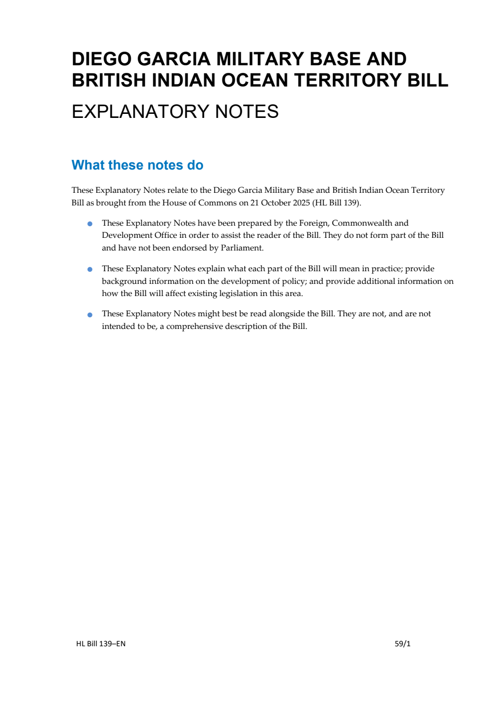 Diego Garcia Military Base and British Indian Ocean Territory Bill Explanatory Notes