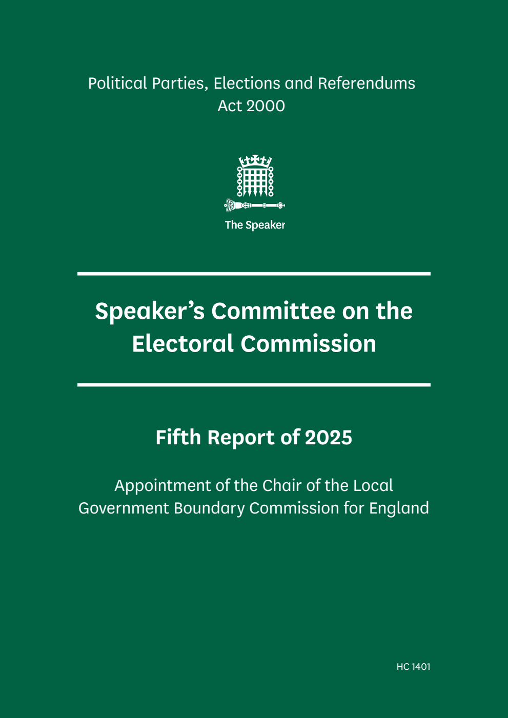 The Speaker’s Committee on The Electoral Commission 5th Report.  Appointment of the Chair of the Local Government Boundary Commission for England