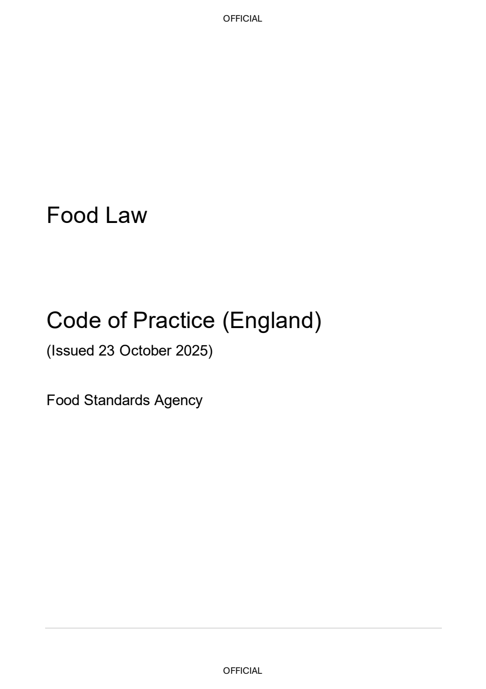Food Law Code of Practice (England) October 2025.