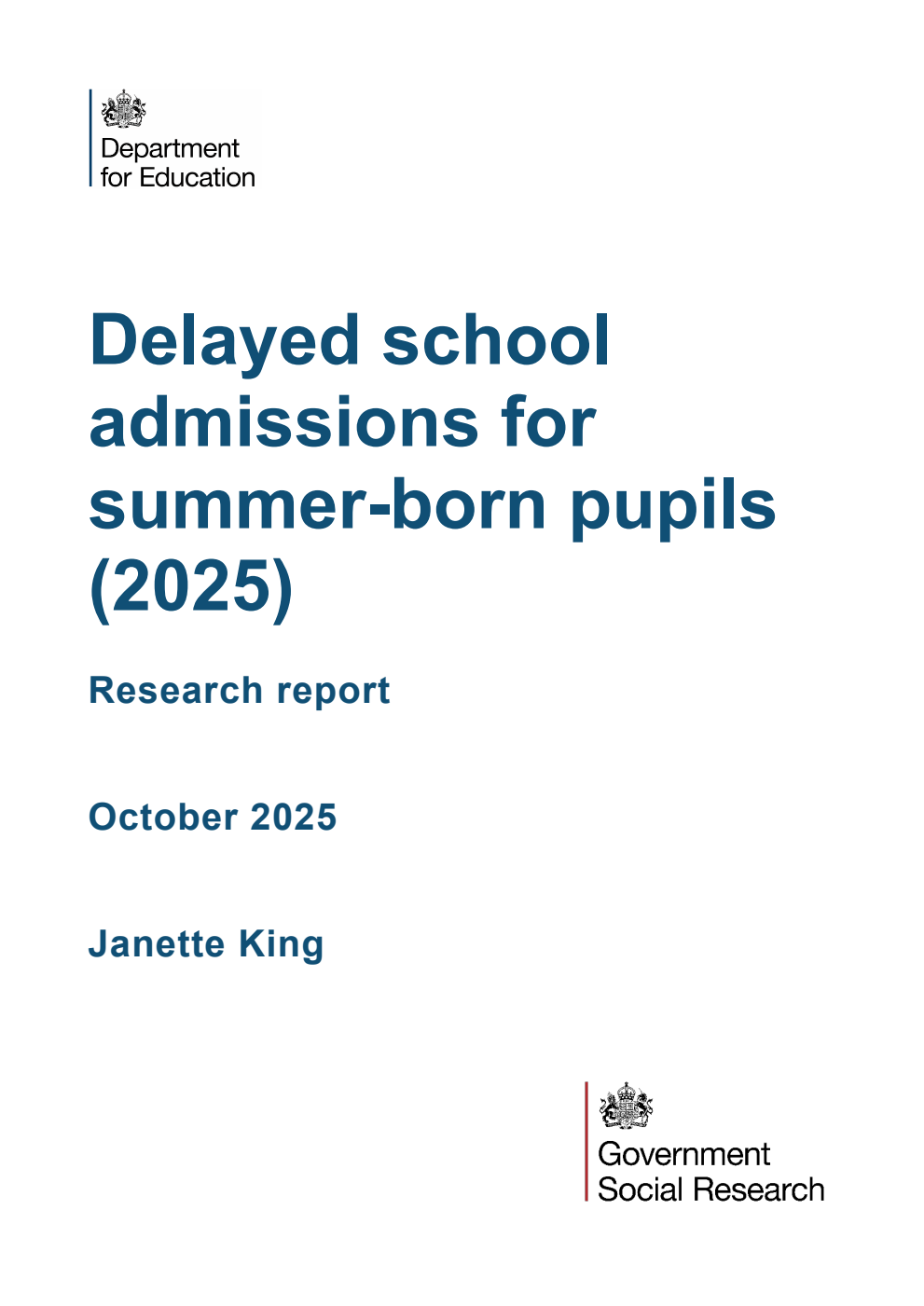 DFE-RR 1570 Delayed school admissions for summer-born pupils (2025)