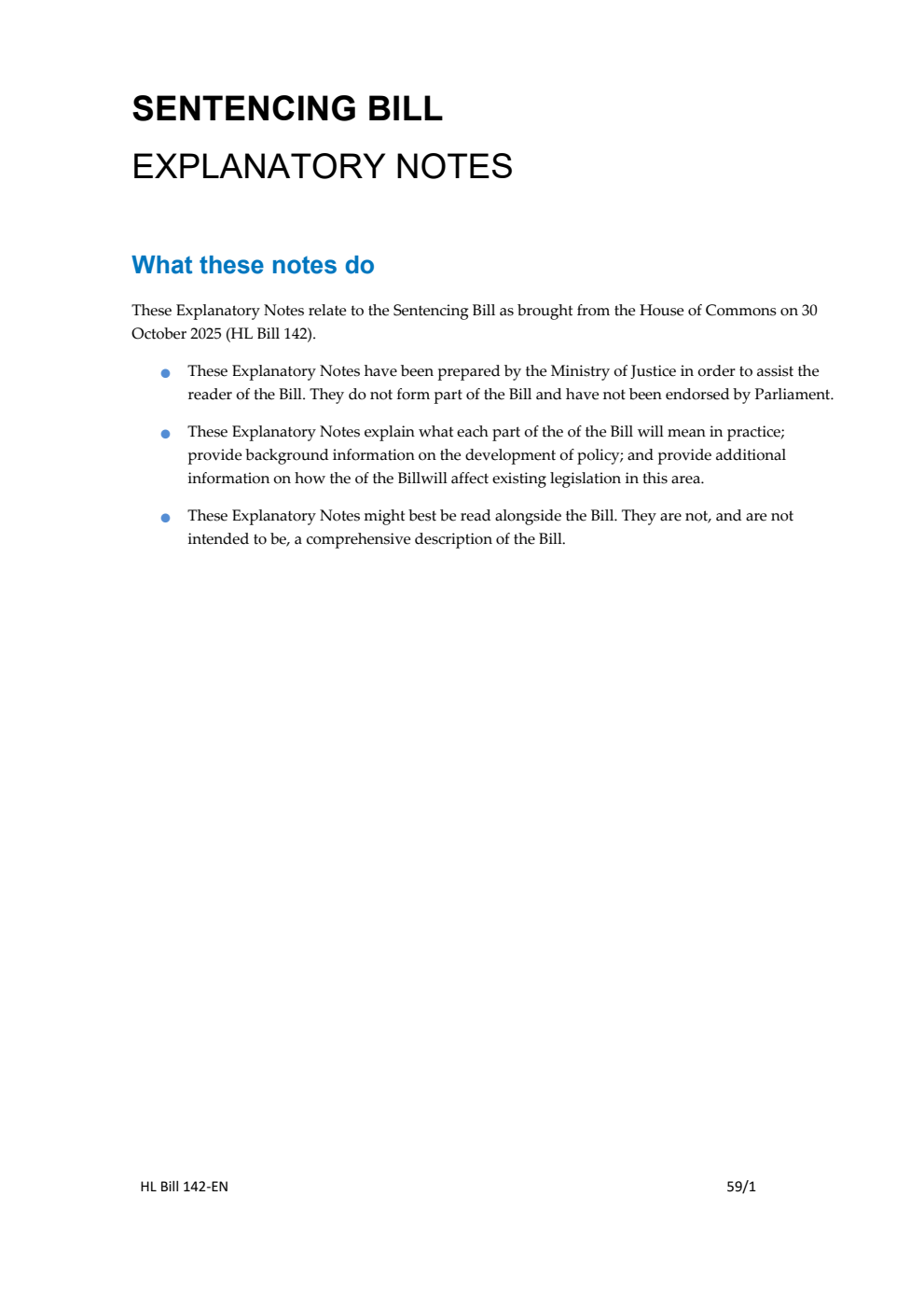 Sentencing Bill Explanatory Notes
