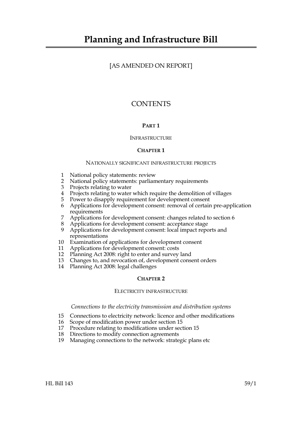 Planning and Infrastructure Bill [as amended on Report]