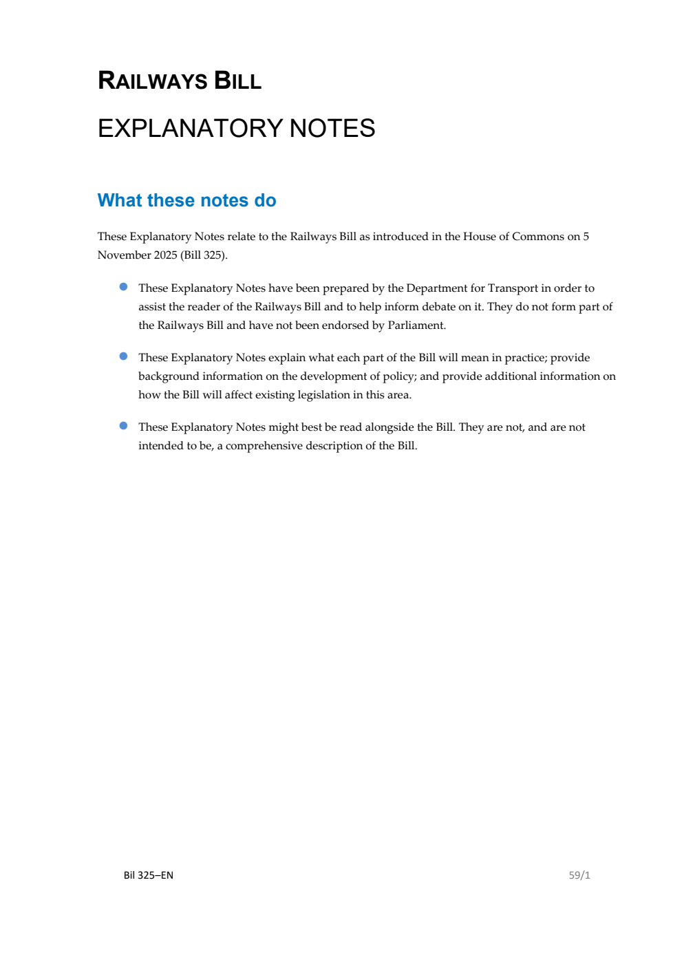 Railways Bill Explanatory Notes