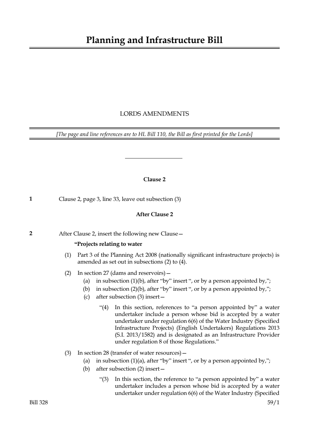 Planning and Infrastructure Bill Lords Amendments