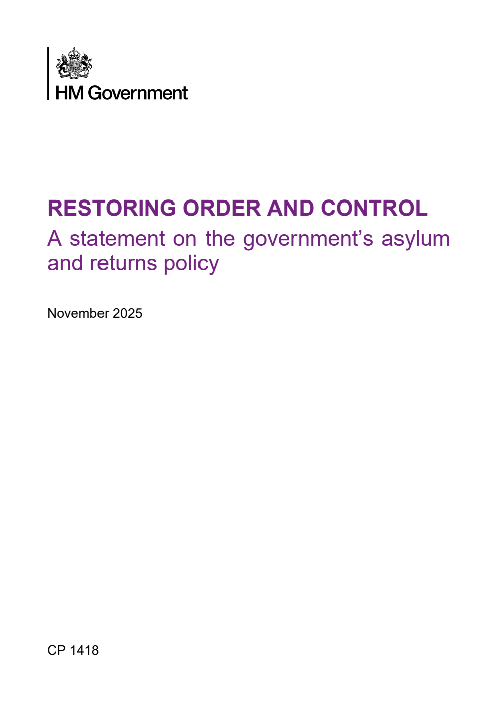 Restoring Order and Control: A statement on the government’s asylum and returns policy